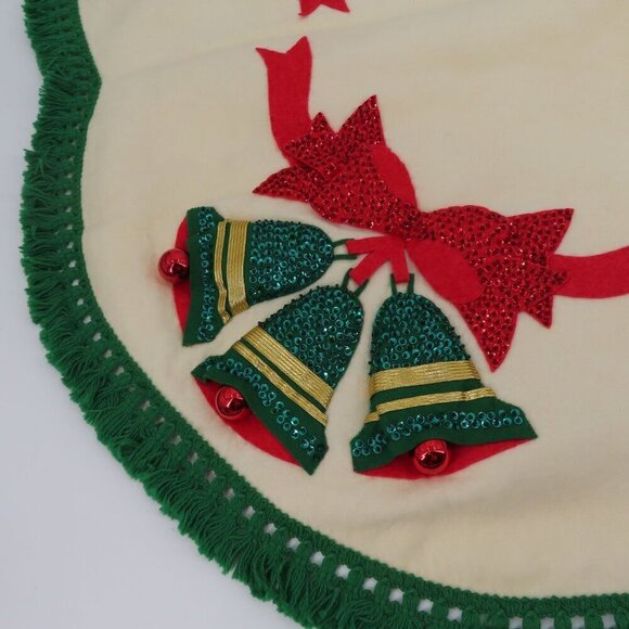Edna Looney Handmade Felt Tree Skirt Jeweled Bells Christmas Holiday Finished - Picture 2 of 10